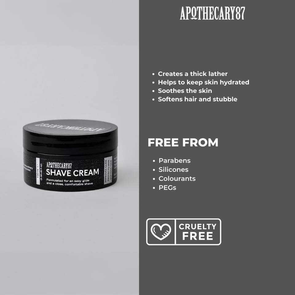 Apothecary 87 Shave Cream | Premium Formulation | Thick Shaving Cream for Men, Protects and Hydrates Skin, Reduces Irritation | 100ml