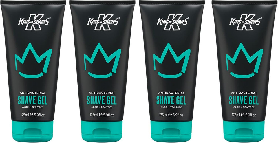 King of Shaves Antibacterial Shaving Gel for Men, Low Foam for A Precise Shave, Suitable for All Skin Types, Clear Shaving Gel For Men, 4x175ml