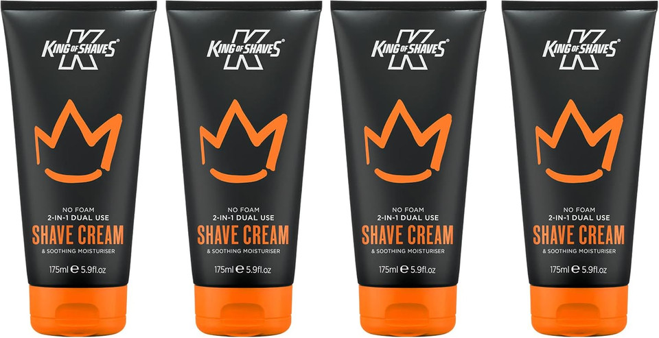 King of Shaves 2 in 1 No Foam Shaving Cream For Men, Post Shave Moisturiser for Men, Moisturising Shave Cream Men 4x175ml