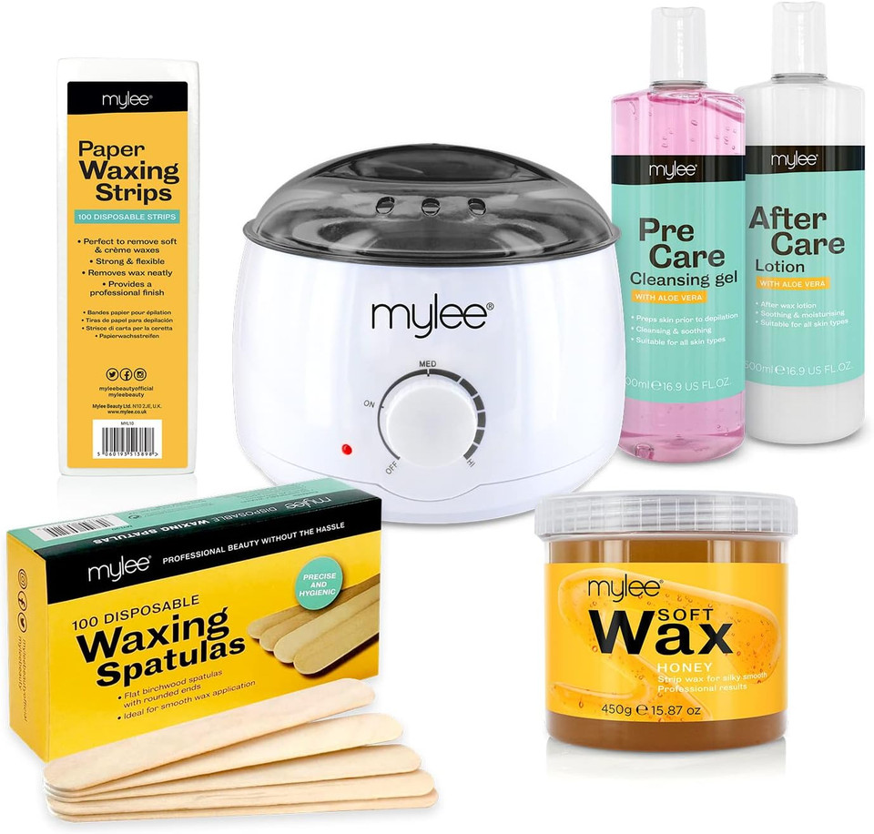 Mylee Complete Waxing Kit, Includes Salon Quality Wax Heater, Soft Cream, Strips, Spatulas and Pre & After Care Lotion (Rose)