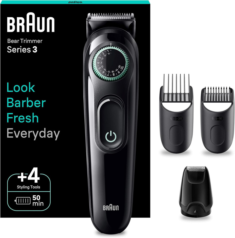 Braun BT3410 Beard Trimmer, Beard Trimmer/Trimmer/Hair Trimmer, Men's Hair Trimmer with Ultra Sharp Blade, 40 Length Settings, with 50 Minutes Wireless Running Time