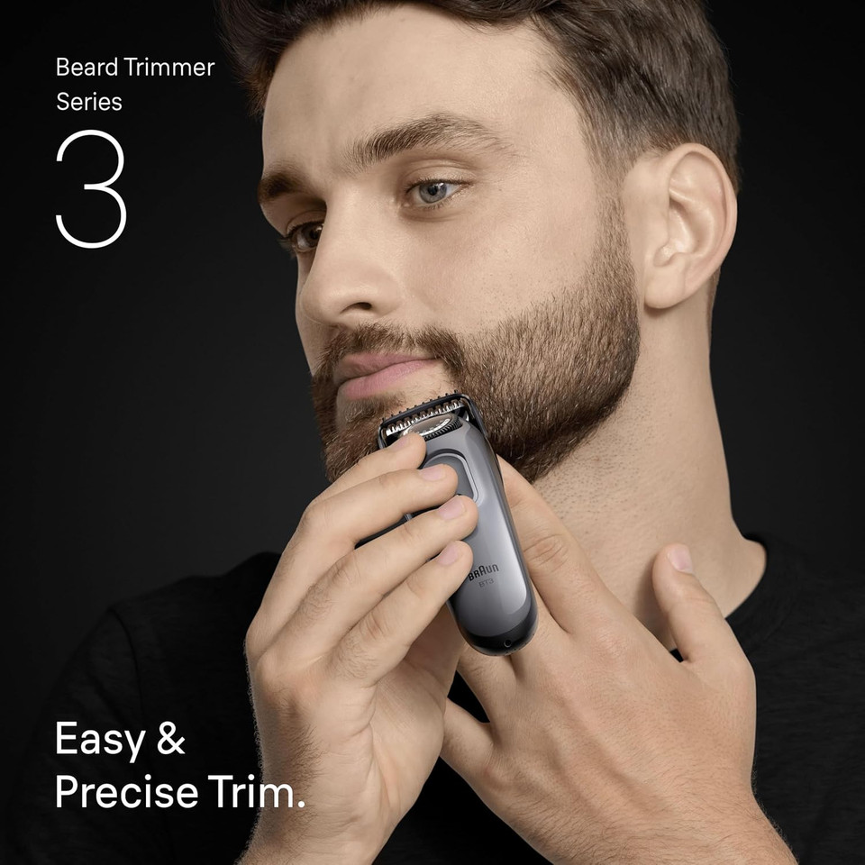 Braun Beard Trimmer Series 3, +6 Styling Tools, Ultra Sharp Blade, 50 Min Runtime, 40 Lengths, BT3565, Black/Blue