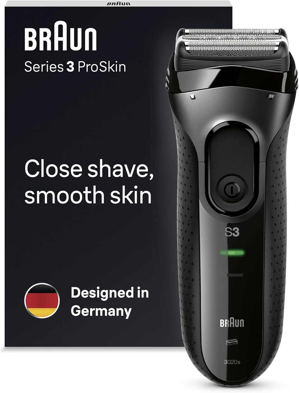 Braun Series 3 ProSkin Electric Shaver, Electric Razor for Men With Pop Up Precision Trimmer, Cordless, Wet and Dry, Close Shave, Gifts For Men, UK 2 Pin Plug, 3020s, Black Razor