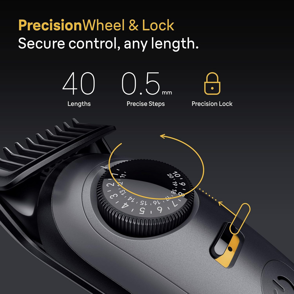 Braun Beard Trimmer Series 5, +9 Styling Tools, Ultra Sharp Blade, 120 Min Runtime, 40 Lengths, Waterproof, PrecisionWheel & Lock, BT5565, Grey