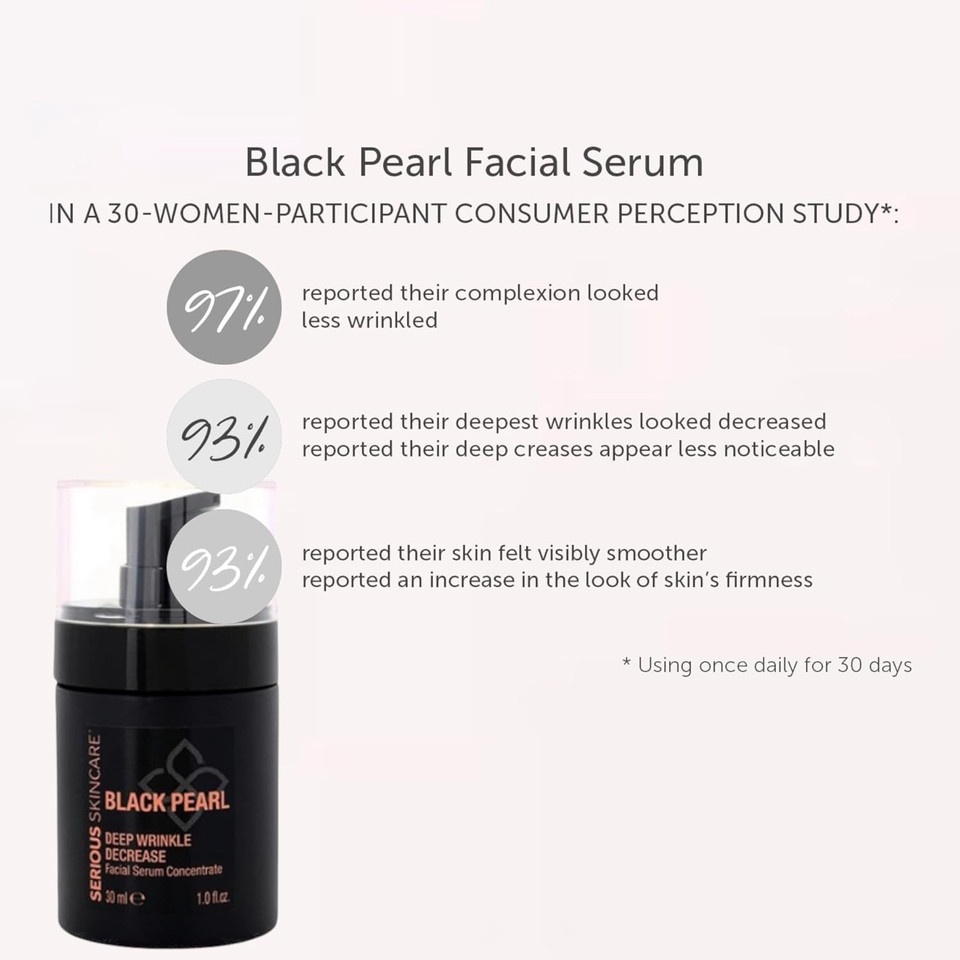 Serious Skincare Black Pearl Deep Wrinkle Decrease Facial Serum Concentrate - Promotes Skin Cell Turnover - Tahitian Black Pearl, Polypeptides, & Black Caviar - Marine Minerals - 1 Oz. (1 Pack)