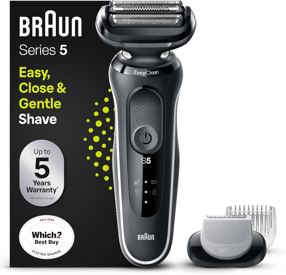 Braun Series 5 Electric Shaver, Up to 50 min, Cordless, Wet & Dry Razor for Men, 100% Waterproof, 52-N1000SI, Black