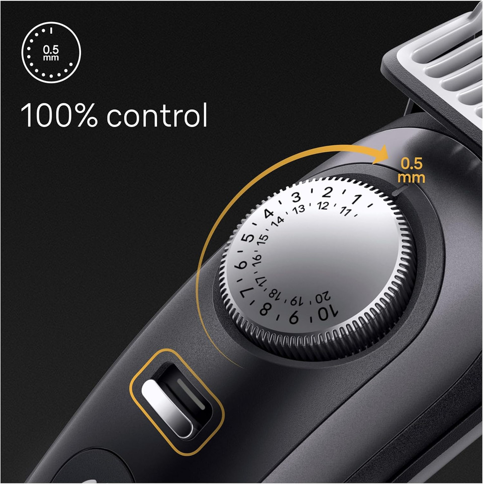 Braun New & Improved Beard Trimmer Series 9, +11 Barbering Tools, Power Boost & Lifetime Sharp ProBlade, 180 Min, with Fade, 52 Lengths, PrecisionWheel & Lock, Waterproof, BT9545, Chrome