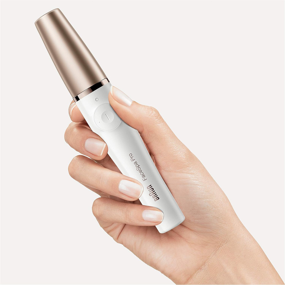 Braun FaceSpa Face Epilator, Hair Removal with Facial Cleansing Brush Head, Toning Head & Charger Stand, Wet & Dry, SE912, White/Bronze