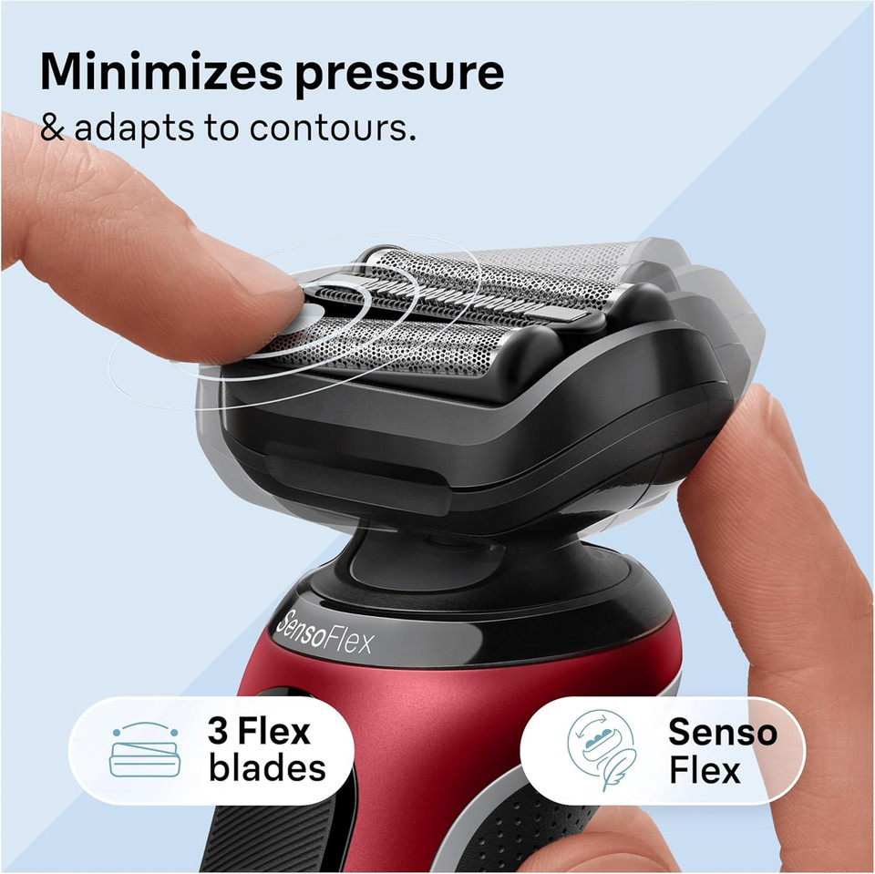 Braun Series 6 Electric Shaver For Men, Cordless Foil Razor with SensoFlex, Wet & Dry, Rechargeable, 60-R1000s, Red