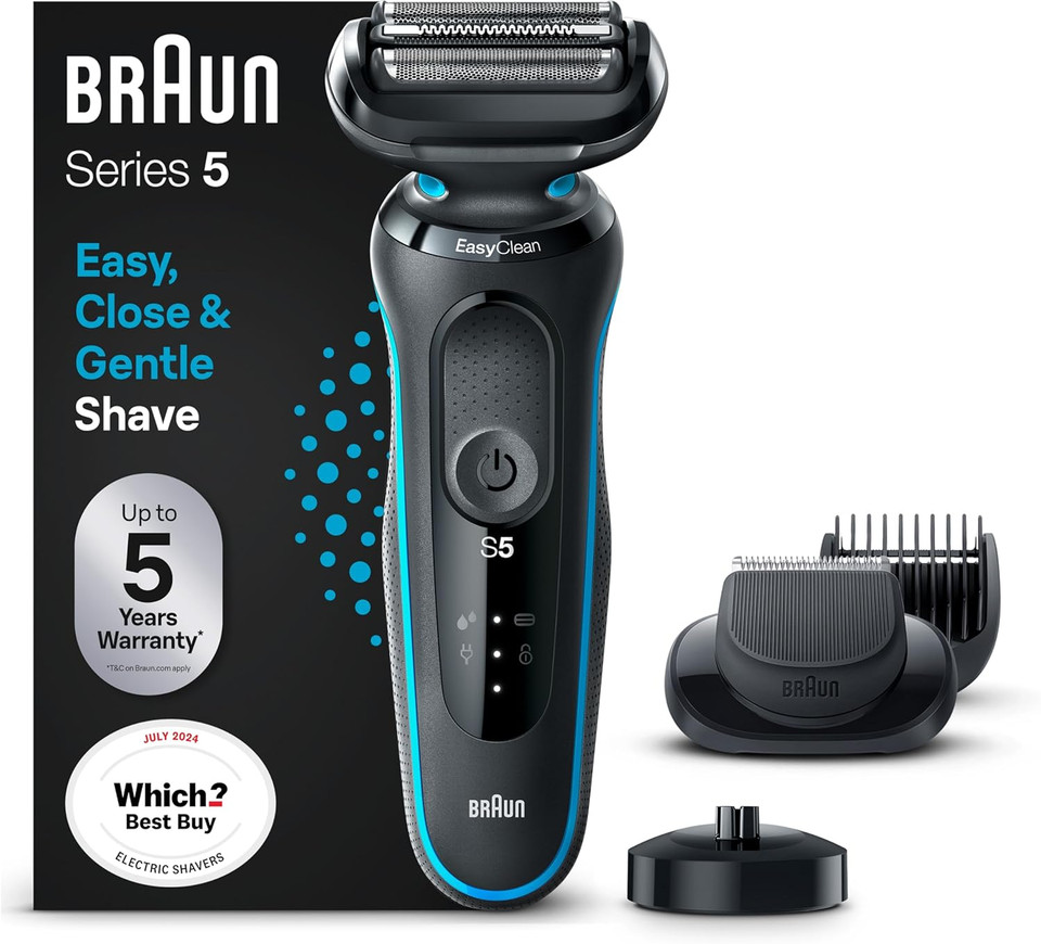 Braun Series 5 Electric Shaver, with Beard Trimmer, Charging Stand, Wet & Dry, 100% Waterproof, Easy Clean System, 2 Pin Bathroom Plug, 50-M4500cs, Mint Razor