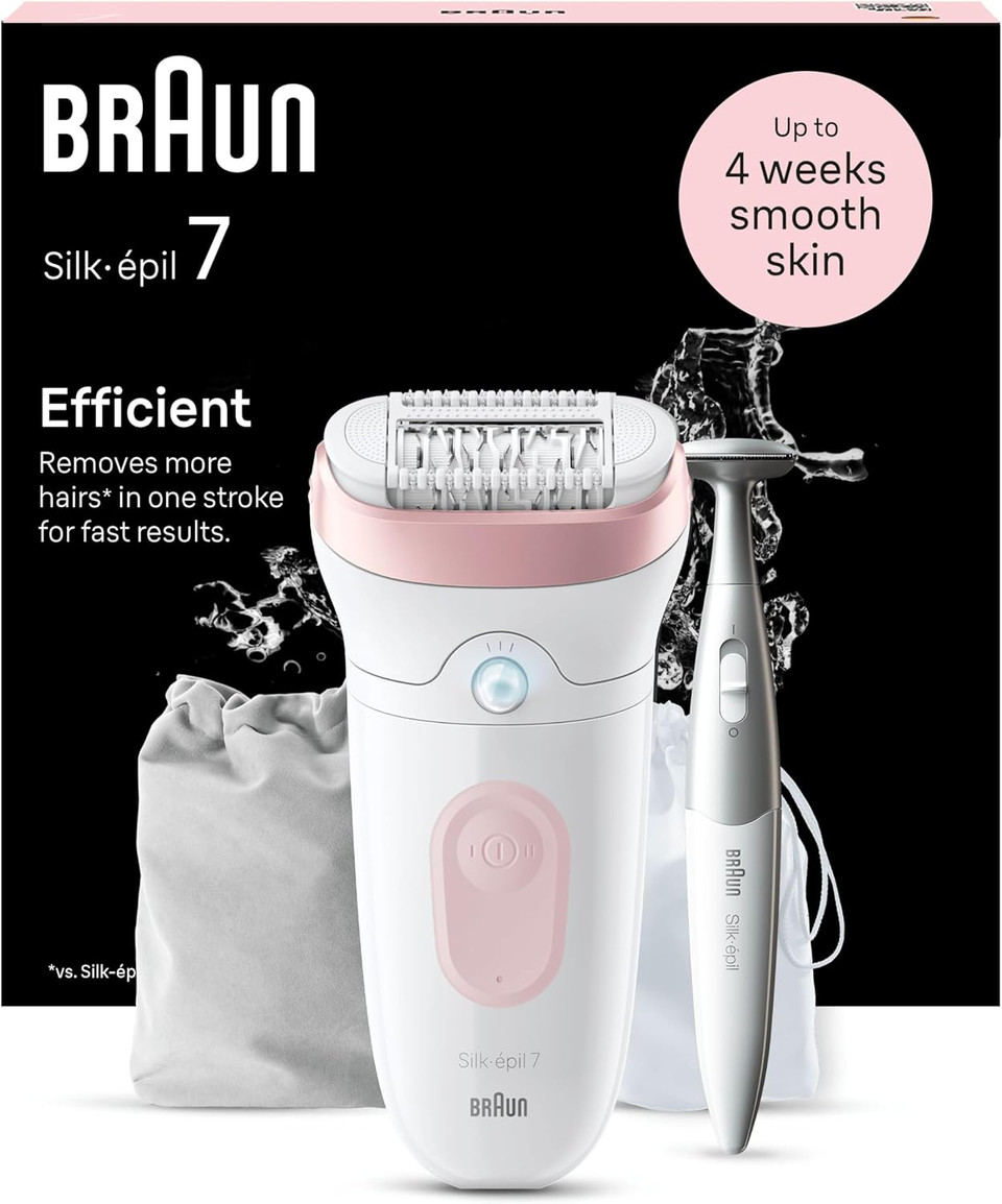 Braun Silk-épil 7 SkinSpa, Epilator with Wide Head for Easy Hair Removal, Wet & Dry, Lasting Smooth Skin, All-in-One Kit, 7-081, White/Silver