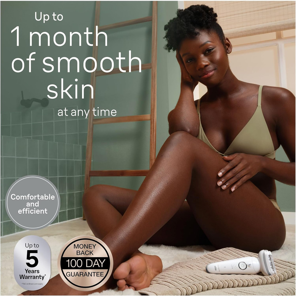 Braun Silk-épil 9 Epilator with Pivoting Head, Braun Epilator for Women, Easy Hair Removal Device, Women's Electric Shavers, Wet & Dry,Lasting Smooth Skin, with Lady Shaver Head & Trimmer Comb