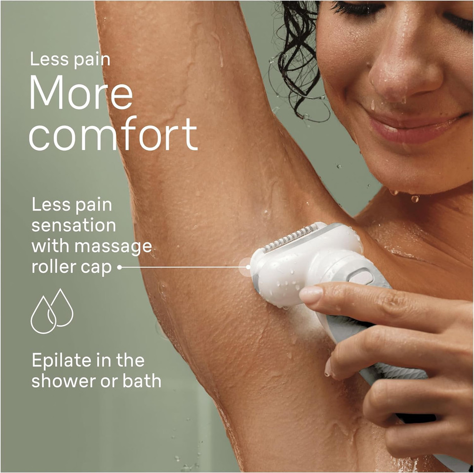 Braun Silk-épil 9, Epilator with Pivoting Head for Easy Hair Removal, Wet & Dry, Lasting Smooth Skin, with Lady Shaver Head & Trimmer Comb, 9-441, White/Silver with EU Plug