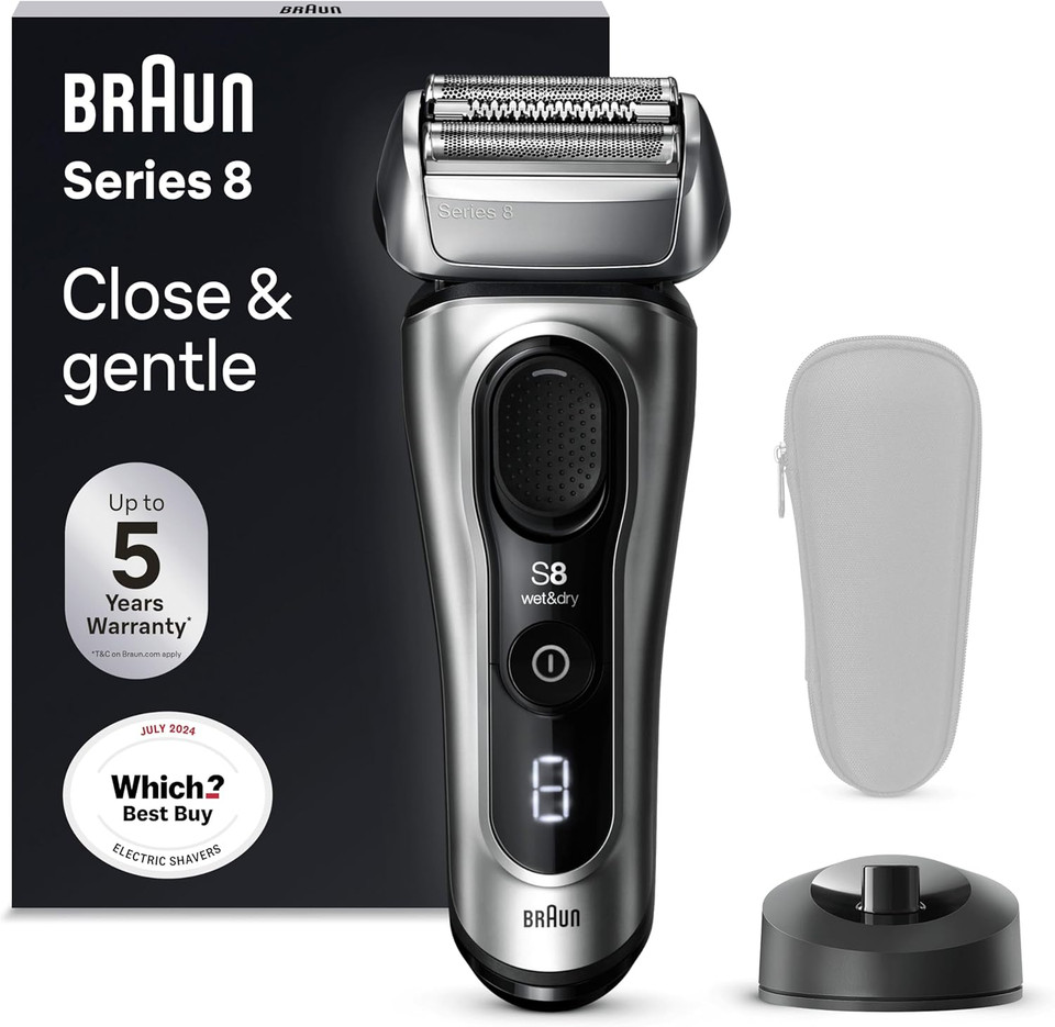Braun Series 8 Electric Shaver for Men, 4+1 Shaving Elements & Precision Long Hair Trimmer, Charging Stand, Wet & Dry Electric Razor with 60 Minute Runtime, 8517s, Silver, Rated Which Best Buy