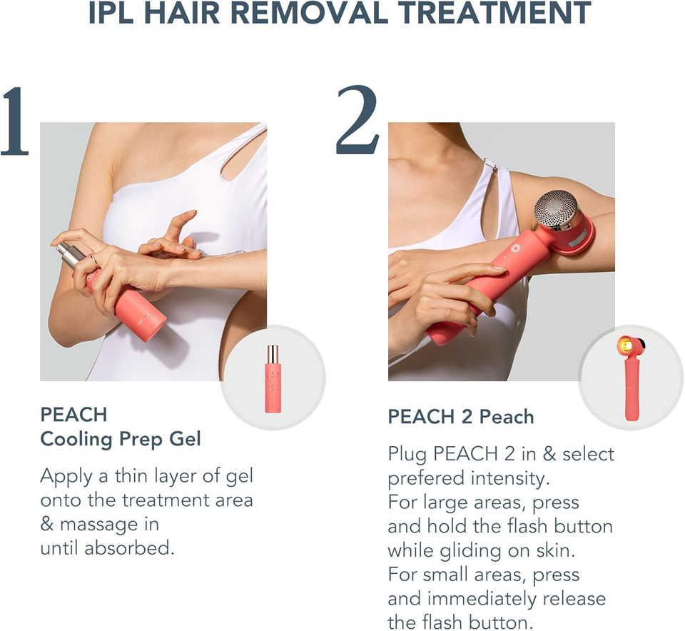 FOREO Peach 2 IPL Hair Removal Device + Calming & Hydrating IPL Peach Cooling Prep Gel - Permanent Removal - Laser Removal for Body & Face - Skin Cooling Technology & Silicone Shield