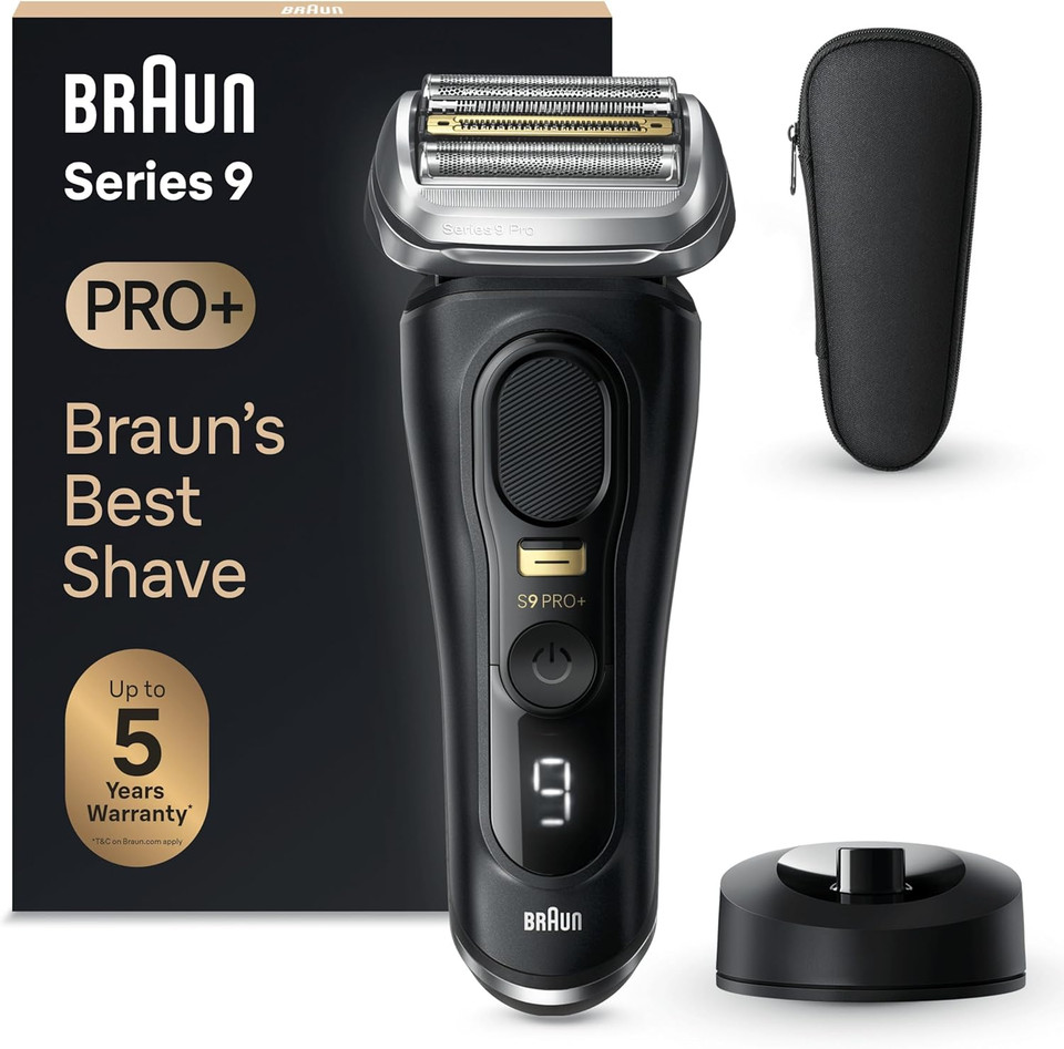 Braun Beard Shaver Series 9 PRO+ Electric Shaver for Men Rechargeable, 5 Pro Shave Elements & Precision Long Hair ProTrimmer, PowerCase, 9527s, Silver