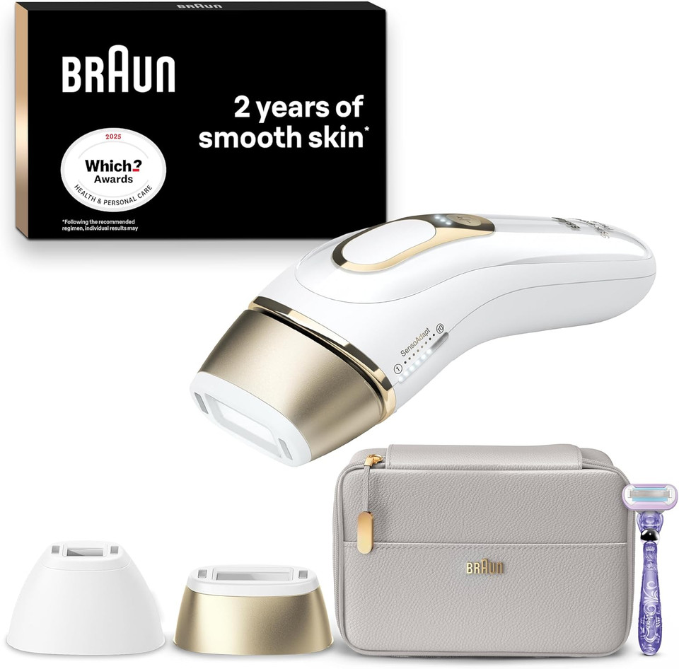 Braun IPL Silk-Expert Pro 5, at Home Hair Removal, Alternative for Laser Hair Removal, Includes Pouch, Venus Razor, Precision Head, 2 Years of Smooth Skin, Gift for Women, White/Gold, PL5137