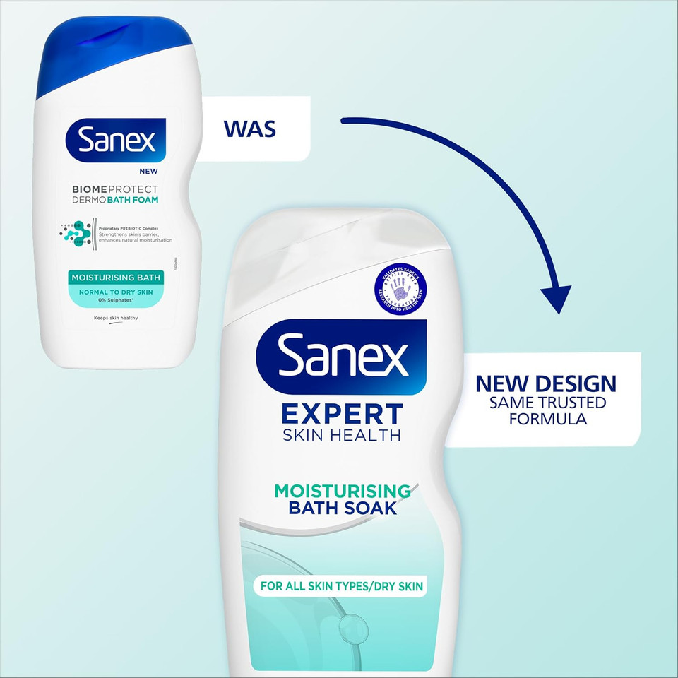 Sanex Expert Skin Health Moisturising Bath Soak 570ml - bath soak men and women - bath foam - advanced prebiotic formula - smooth and hydrated feeling skin - supports good skin bacteria