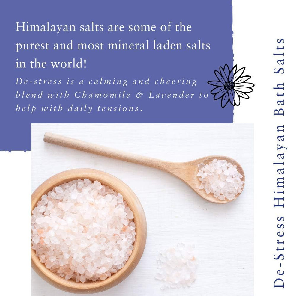 Absolute Aromas De-Stress Bath Salts 290g - Natural Pink Himalayan Salt Infused with 100% Pure Essential Oils Bergamot, Ylang Ylang, Frankincense and Jasmine Oil to Relax and Soak Tired Muscles