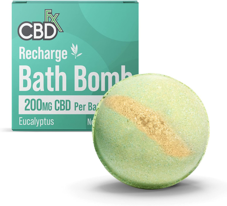 CBDfx 200mg CBD High Strength Recharge CBD Oil Bath Bomb with Eucalyptus & Spearmint Oils, Vegan, Cruelty-Free, Single Bath Bomb CBDfx 200mg CBD High Strength Recharge CBD Oil Bath Bomb with Eucalyptus & Spearmint Oils, Vegan, Cruelty-Free, Single Bath Bomb