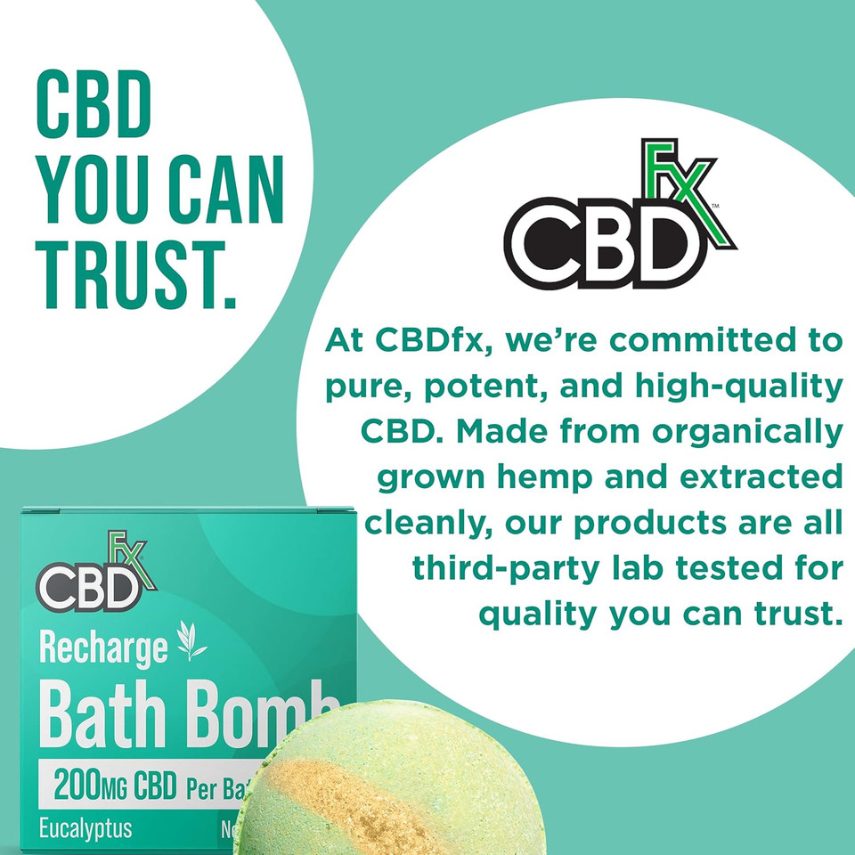 CBDfx 200mg CBD High Strength Recharge CBD Oil Bath Bomb with Eucalyptus & Spearmint Oils, Vegan, Cruelty-Free, Single Bath Bomb CBDfx 200mg CBD High Strength Recharge CBD Oil Bath Bomb with Eucalyptus & Spearmint Oils, Vegan, Cruelty-Free, Single Bath Bomb