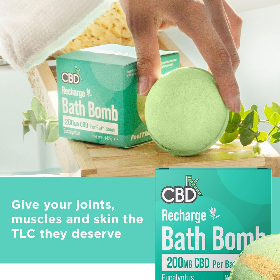 CBDfx 200mg CBD High Strength Recharge CBD Oil Bath Bomb with Eucalyptus & Spearmint Oils, Vegan, Cruelty-Free, Single Bath Bomb CBDfx 200mg CBD High Strength Recharge CBD Oil Bath Bomb with Eucalyptus & Spearmint Oils, Vegan, Cruelty-Free, Single Bath Bomb