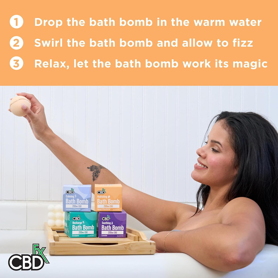 CBDfx 200mg CBD High Strength Hydrating CBD Oil Bath Bomb with Mango & Shea Butter Vegan, Cruelty-Free, Single Bath Bomb CBDfx 200mg CBD High Strength Hydrating CBD Oil Bath Bomb with Mango & Shea Butter Vegan, Cruelty-Free, Single Bath Bomb