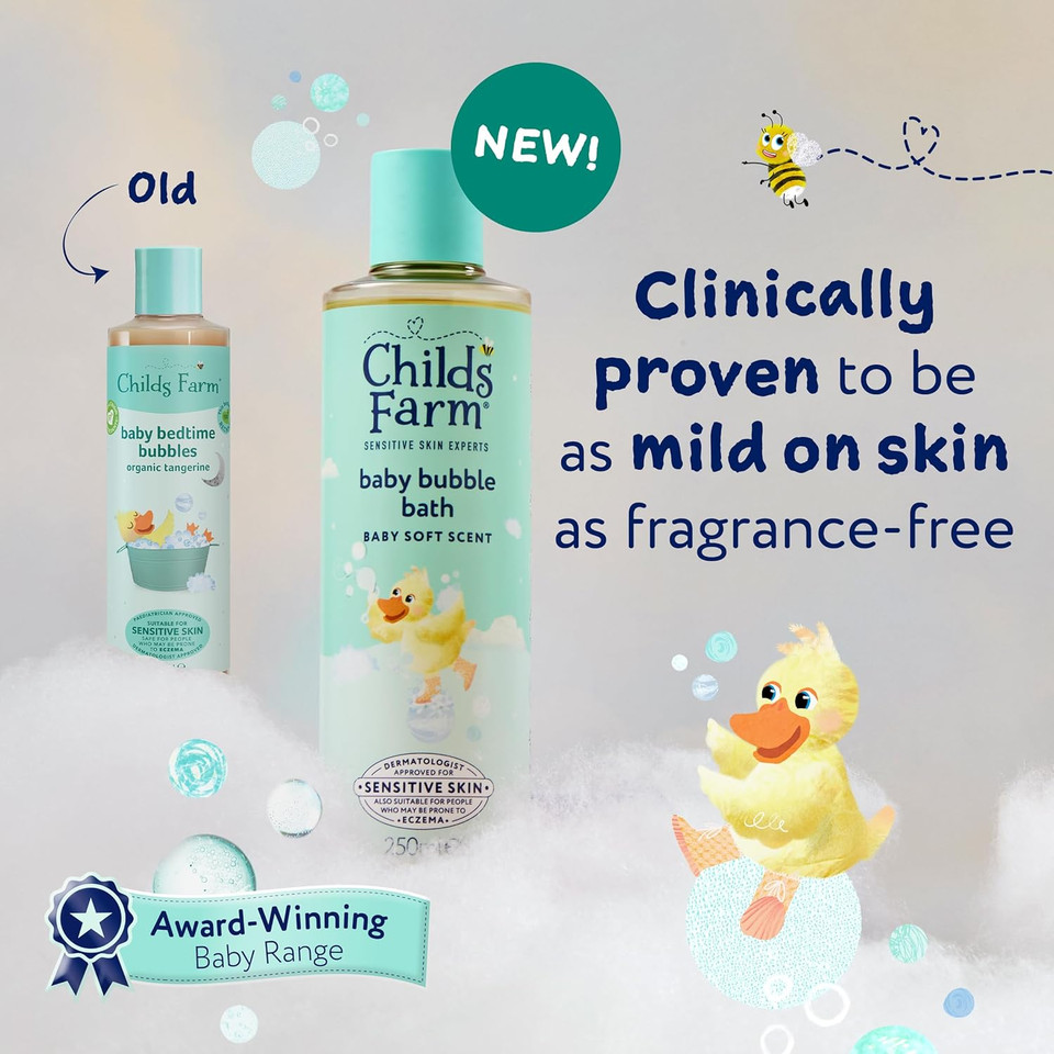 Childs Farm Baby Bedtime Bubble Bath, Baby Soft Scent | Gently Cleanses & Soothes | Suitable for Newborns, Kids & Adults with Sensitive & Dry Skin, 250ml (Pack of 2)