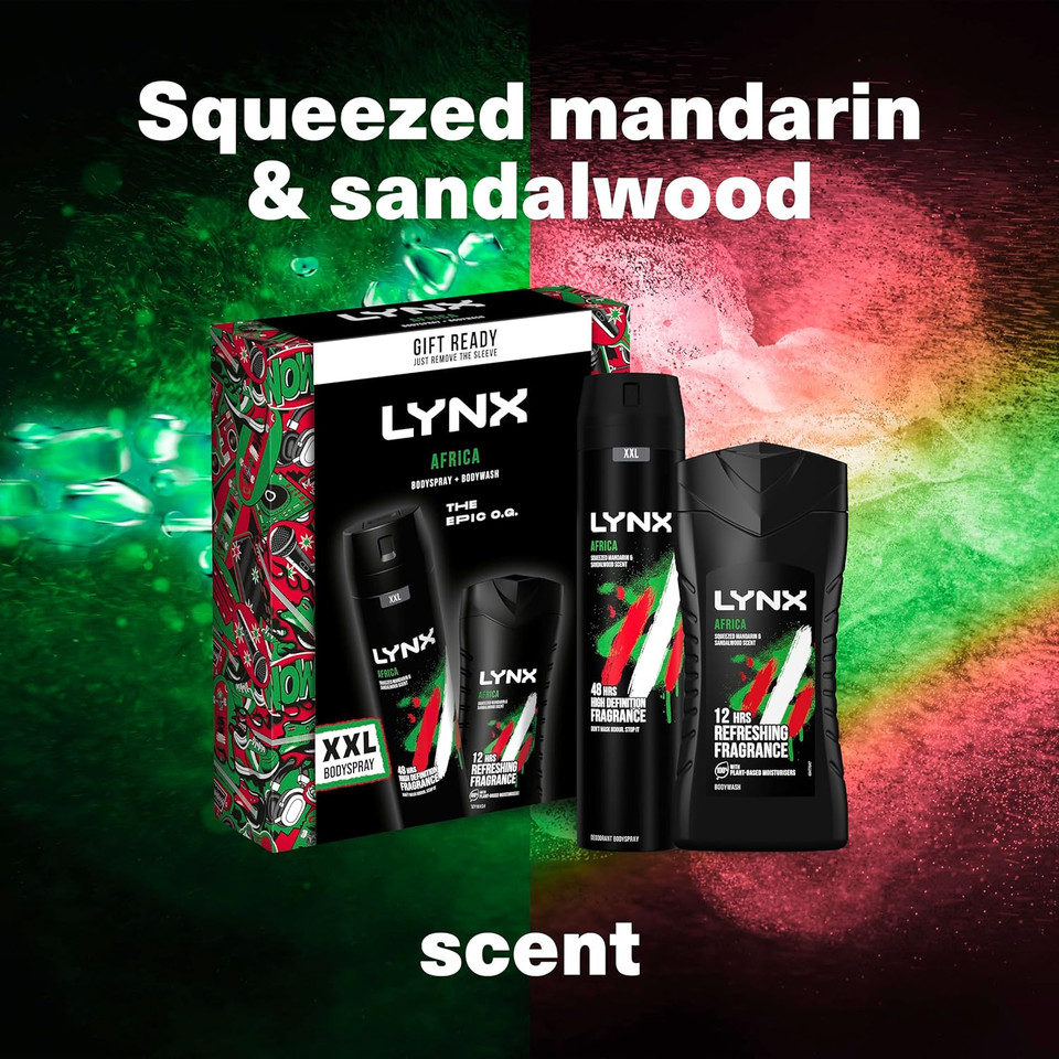 LYNX Africa The Epic O.G. Duo Deodorant Gift Set Body Wash & Body Spray perfect for his daily routine 2 piece