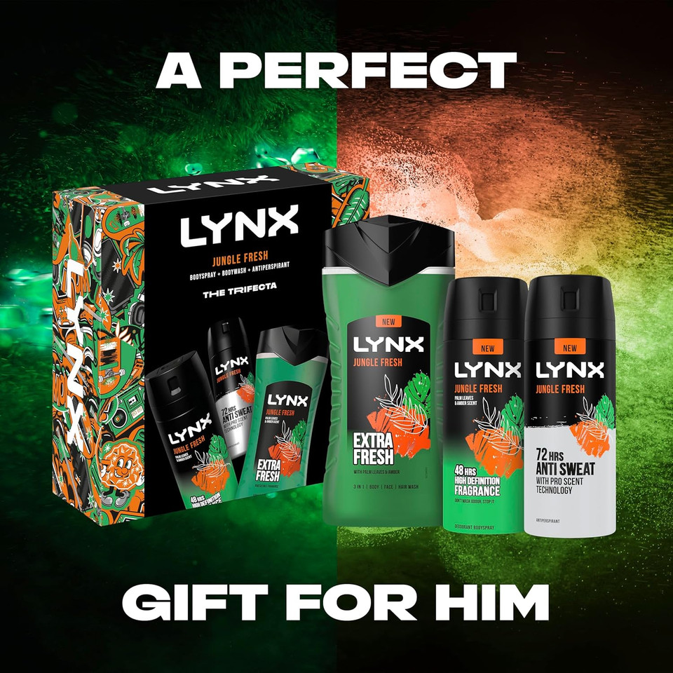 LYNX Jungle Fresh Trifecta deodorant Gift Set body spray, body wash + antiperspirant perfect gifts for him 3 piece