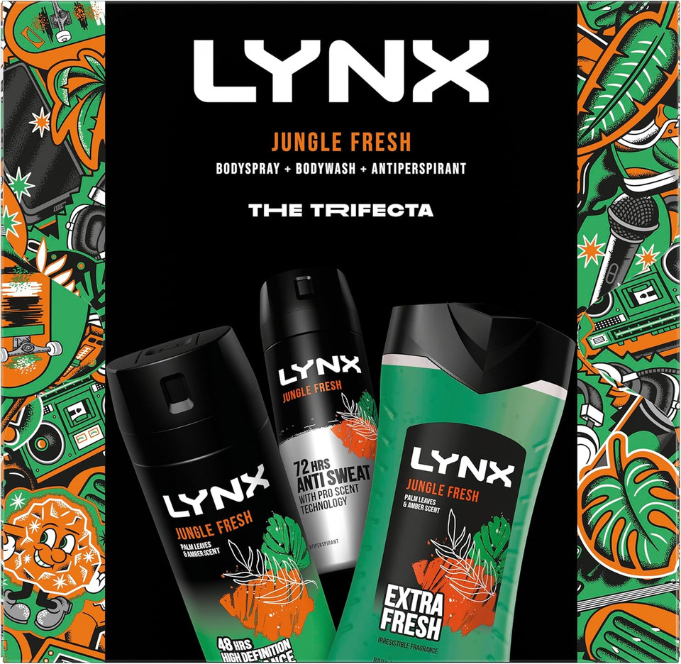 LYNX Jungle Fresh Trifecta deodorant Gift Set body spray, body wash + antiperspirant perfect gifts for him 3 piece