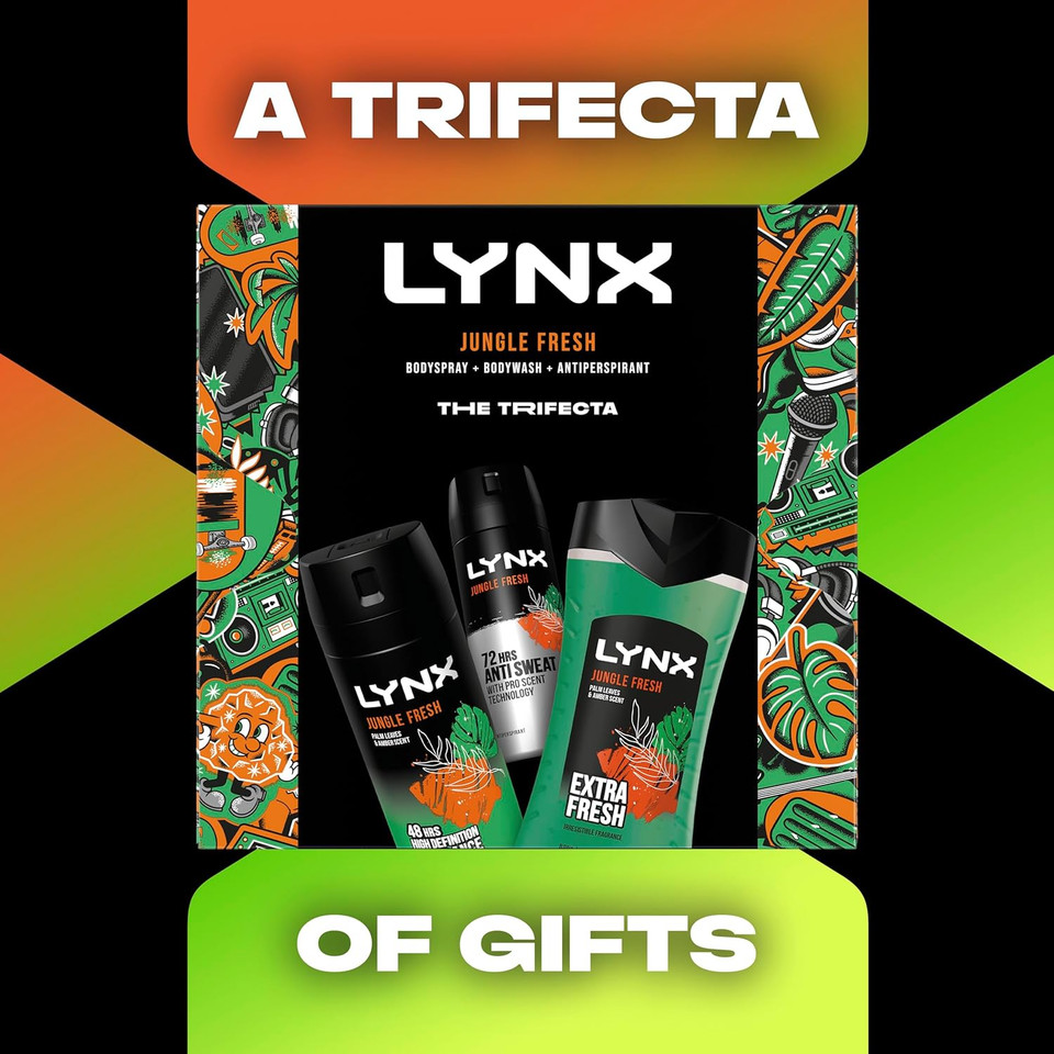 LYNX Jungle Fresh Trifecta deodorant Gift Set body spray, body wash + antiperspirant perfect gifts for him 3 piece