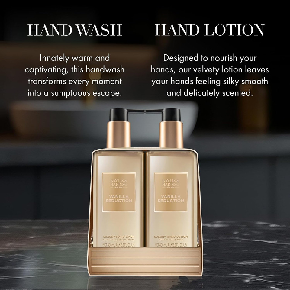 Baylis & Harding The Edit Vanilla Seduction 2 Bottle Set, 400 ml Hand Wash & 400 ml Hand Lotion - Vegan Friendly (Pack of 1)