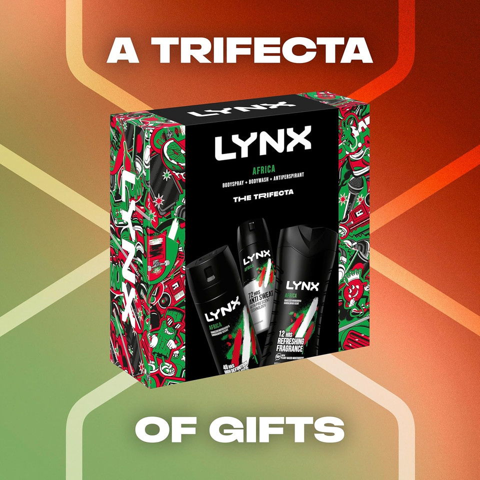 LYNX Africa Trifecta deodorant Gift Set body spray, body wash + antiperspirant perfect gifts for him 3 piece