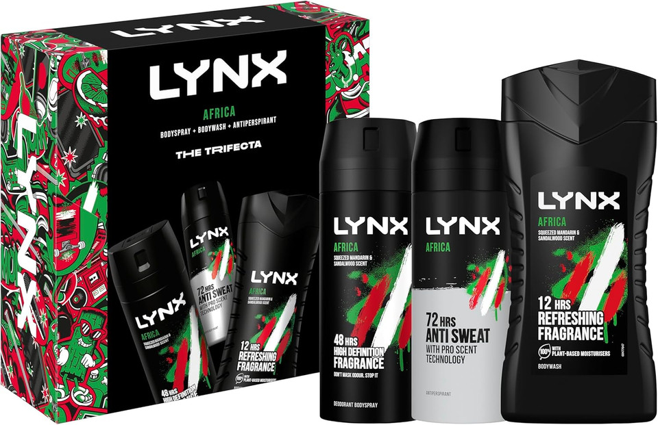 LYNX Africa Trifecta deodorant Gift Set body spray, body wash + antiperspirant perfect gifts for him 3 piece