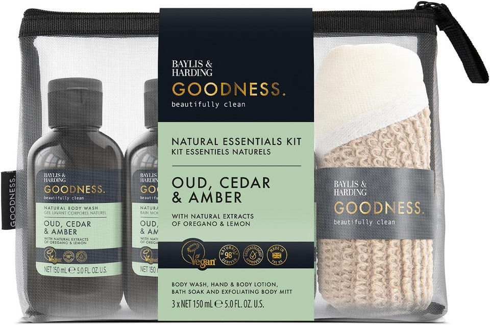 Baylis & Harding Goodness Oud, Cedar & Amber Essentials Gift Set - Vegan Friendly (Pack of 1)