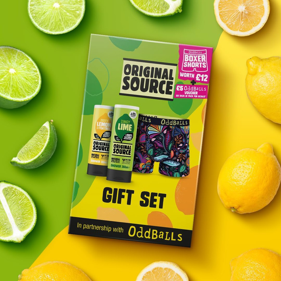Original Source x Oddballs Gift Set, Lime Shower Gel, Lemon & Tea Tree Shower Gel, Oddballs Boxers, Gifts for Men, Birthday Gift, 100 Percent Natural Fragrance, Vegan, Cruelty Free