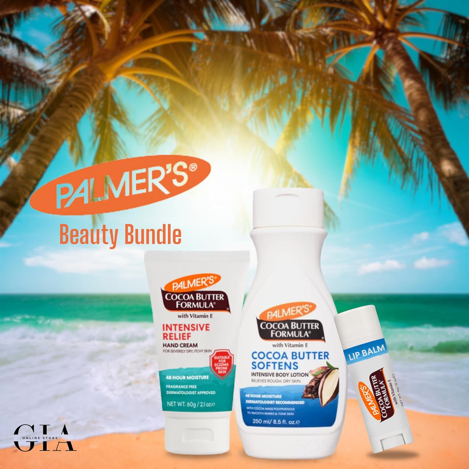 Palmer's Cocoa Butter Bundle - Body Lotion 250ml, Intensive Hand Relief Cream 60g & Lip Balm - Hydrating Cocoa Butter Skin Care Set for Intense Moisturizing - Perfect for Dry Skin