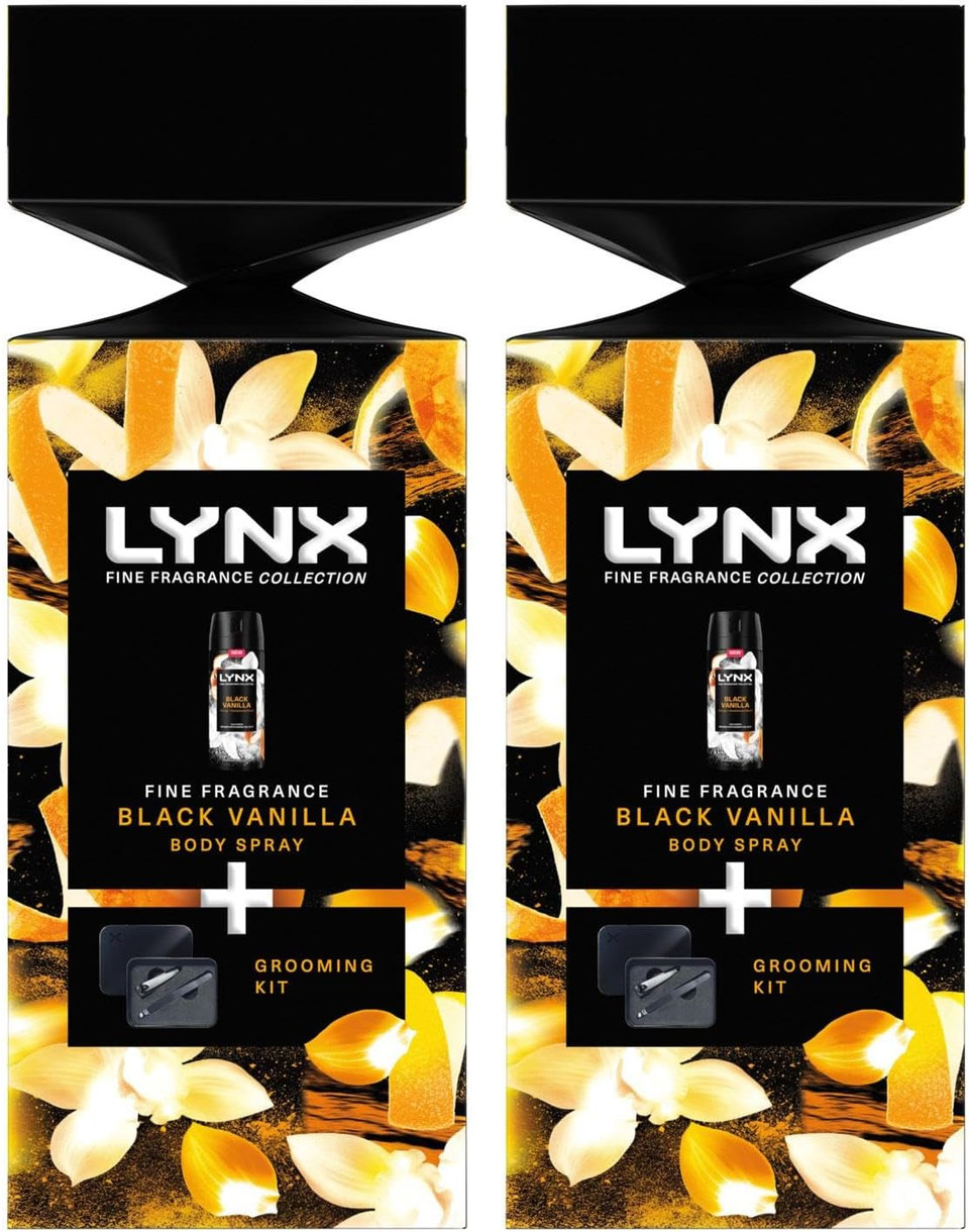 Lynx Fine Fragrance Black Vanilla 72Hrs High Infused Fragrance Deodorant Body Spray with Plam Orange & Sandalwood Scent Gift Set for Him with Grooming Kit,2pk