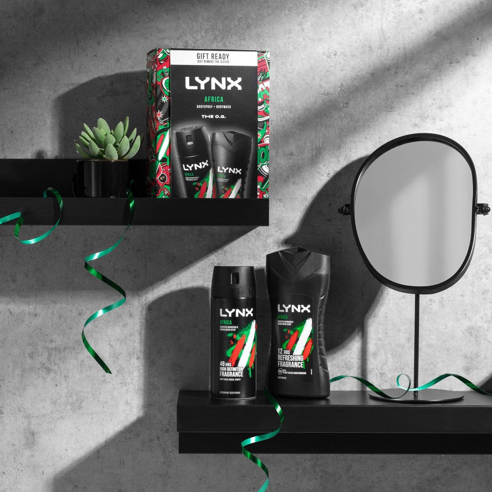 Lynx THE O.G. Africa Duo 48Hrs Odour Protection Body Spray 150 ml and 12Hrs Refreshing Fragrance Body Wash 225 ml 2 Pieces Ready to Wrap Gift Set for Him,2pk Lynx THE O.G. Africa Duo 48Hrs Odour Protection Body Spray 150 ml and 12Hrs Refreshing Fragrance Body Wash 225 ml 2 Pieces Ready to Wrap Gift Set for Him,2pk