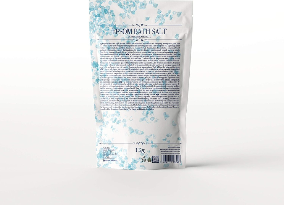 Mystic Moments Epsom Fine Bath Salts 5Kg | Natural Bath Soak for Muscle, Perfect for Skin, Face & Body 100% Natural Vegan GMO Free