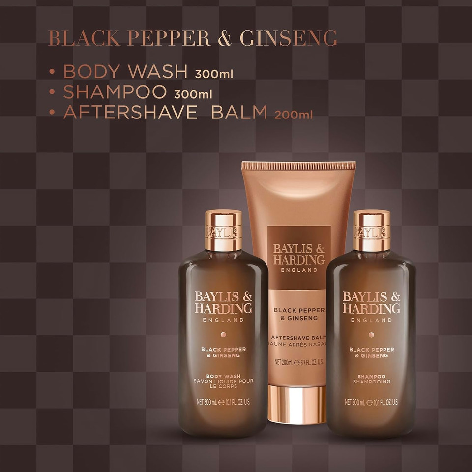 Baylis & Harding Black Pepper & Ginseng Men's Luxury Bathing Trio Gift Set - Vegan Friendly
