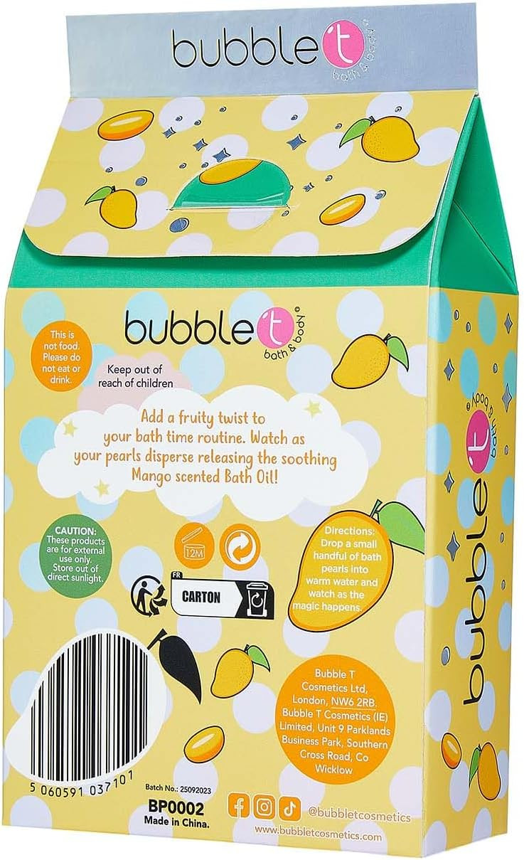 Bubble T Cosmetics Mango Scented Bath Pearls, No SLS or Parabens, 20 x 4g