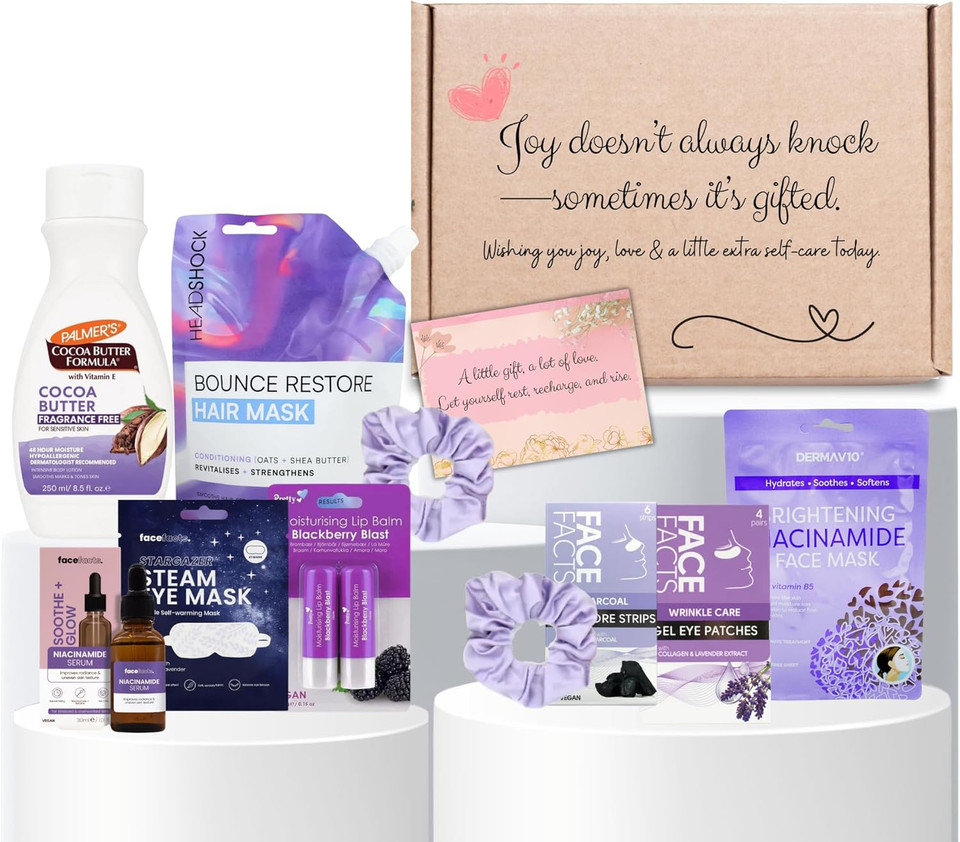 Relax & Unwind Self Care Gift Set  Skincare & Spa Kit with Face Masks, Face Serum, Cocoa Butter Lotion, Hair Mask, Eye Patches & Lip Balm  Soothe, Renew & Hydrate - Pamper Gift for Teens & Women