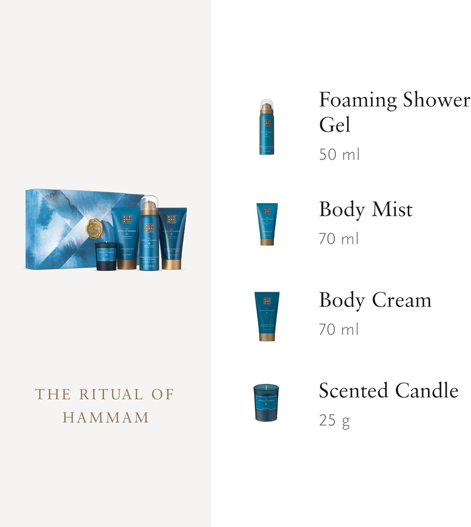 RITUALS Gift Set The Ritual of Hammam S - 4 Home and Skincare Products Enriched with Eucalyptus, Argan Oil, and Rosemary - Bath Gift Box with Purifying Properties, Blue RITUALS Gift Set The Ritual of Hammam S - 4 Home and Skincare Products Enriched with Eucalyptus, Argan Oil, and Rosemary - Bath Gift Box with Purifying Properties, Blue