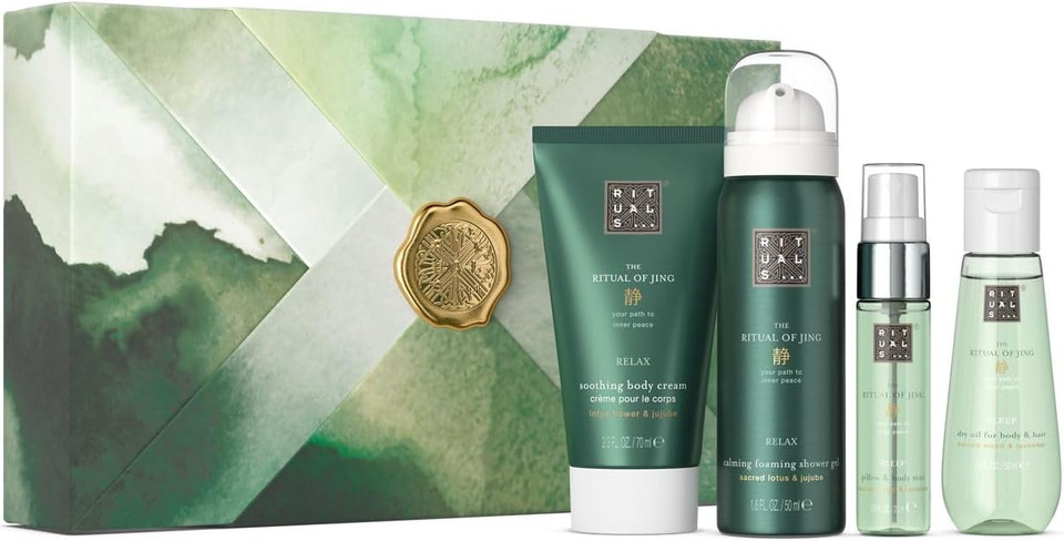 RITUALS Gift Set The Ritual of Jing S - 4 Home and Skincare Products Enriched with Lotus Flower and Jujube - Bath Gift Box with Calming and Caring Properties RITUALS Gift Set The Ritual of Jing S - 4 Home and Skincare Products Enriched with Lotus Flower and Jujube - Bath Gift Box with Calming and Caring Properties