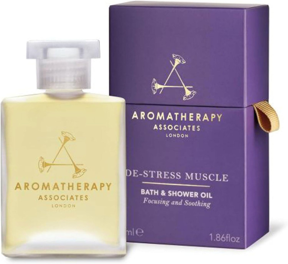 Aromatherapy Associates Bath and Shower Oil, Luxury Spa, Natural Bath, Bath Oil, Vegan, Cruelty Free, Environment Friendly (De-Stress Muscle Bath and Shower Oil 55ml)