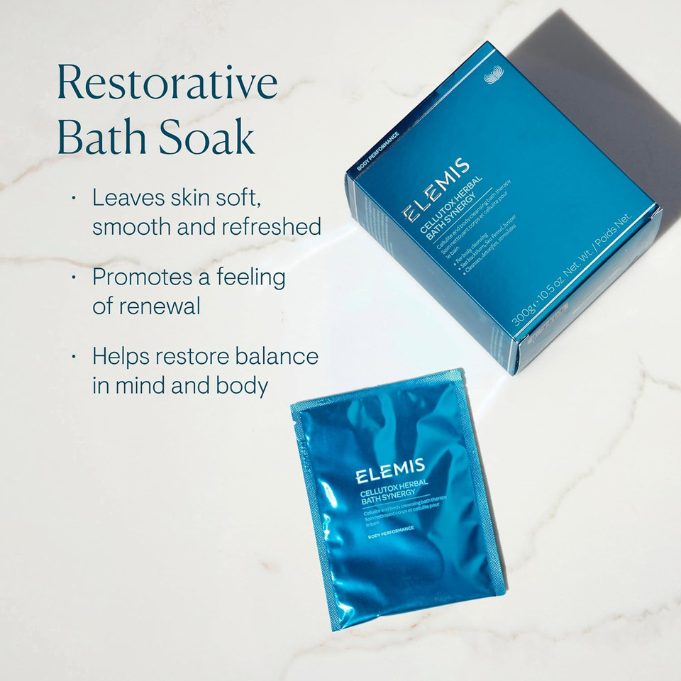 ELEMIS Cellulite Bath Synergy Sachets  Detoxifying & Stimulating Bath Soak with Algae & Sea Fennel Extracts, Cleanses & Revitalizes Skin, Pack of 10 (30g)