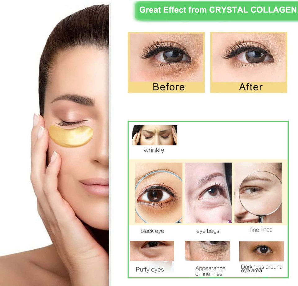 10 Pairs Crystal Collagen 24k Gold Under Eye Gel Pad Face Mask Anti Aging Wrinkle for Dark Circles, Anti Wrinkle, Puffy Eyes, Skincare, Hydrating, Soothing