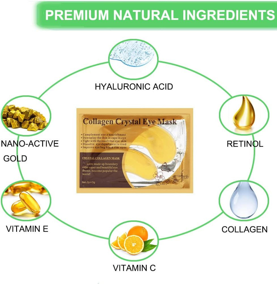 10 Pairs Crystal Collagen 24k Gold Under Eye Gel Pad Face Mask Anti Aging Wrinkle for Dark Circles, Anti Wrinkle, Puffy Eyes, Skincare, Hydrating, Soothing